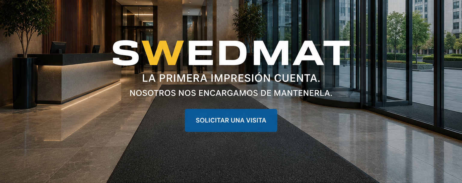 Recepción corporativa con alfombra limpia SWEDMAT